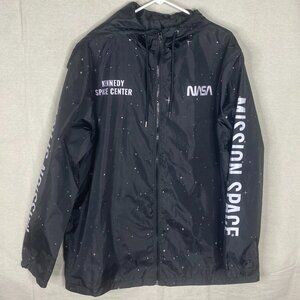 NASA Hyper Space Jacket 2XL Kennedy Space Center Hooded Wind Rain Zip Logo
